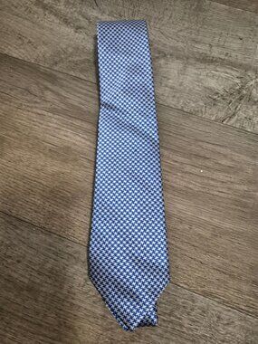 Charles Tyrwhitt Blue & White Houndstooth Silk Tie 3" Wide Made In China